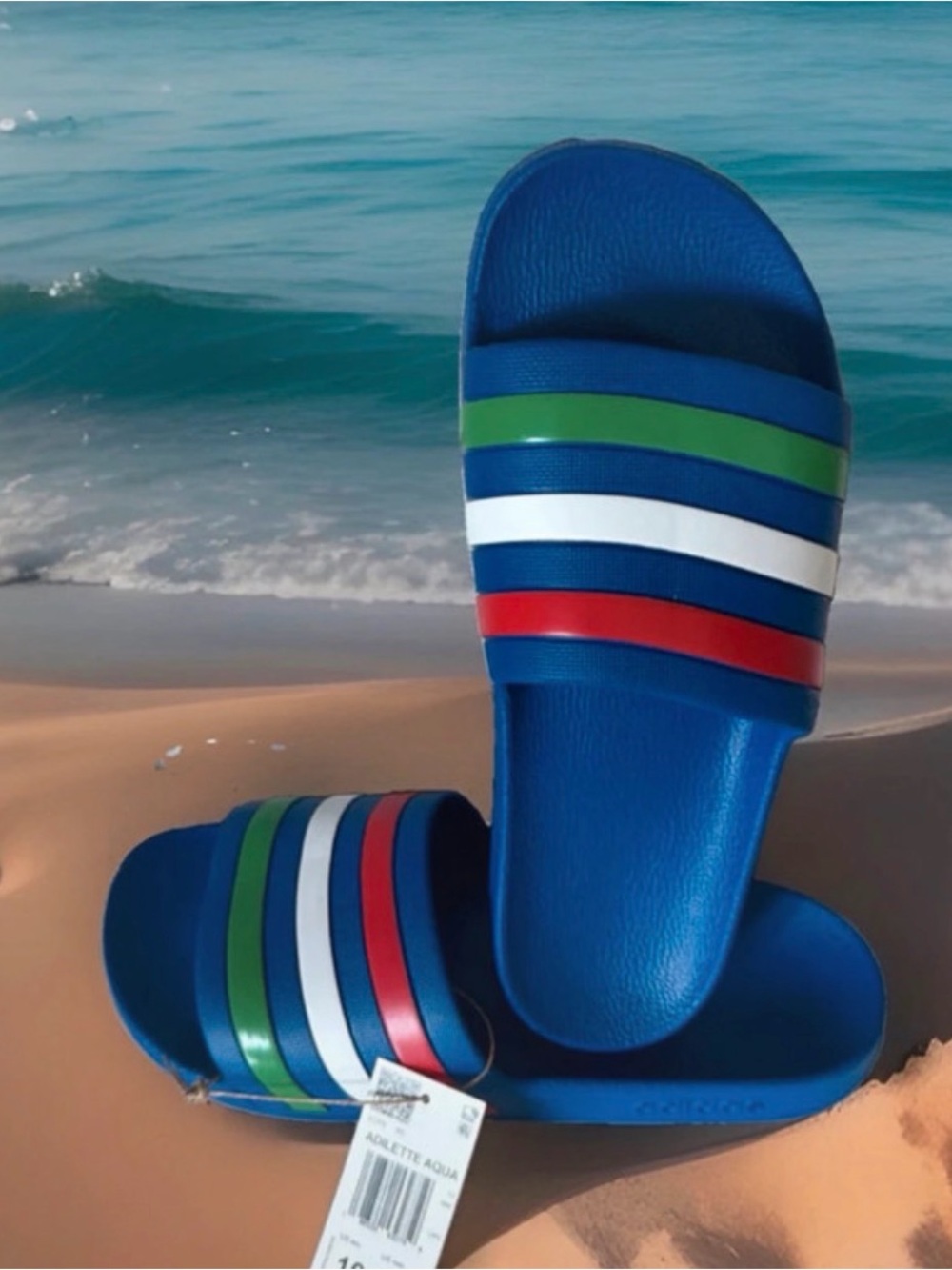 Adidas Adilette Aqua Men’s Size 10 Slide Sandals.Blue/White/Green/Red. NWT
